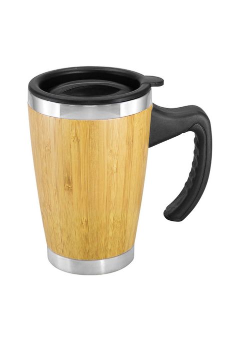 MUG Taza Madera Bambú Asa tapa Ecológico 400 ML-0