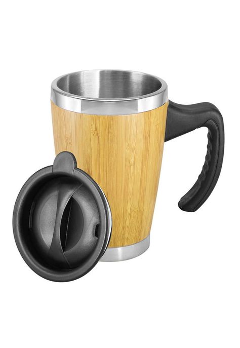MUG Taza Madera Bambú Asa tapa Ecológico 400 ML-1
