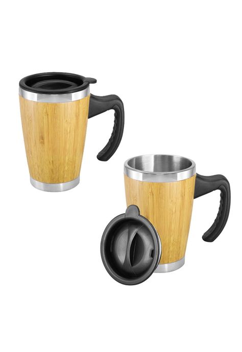 MUG Taza Madera Bambú Asa tapa Ecológico 400 ML-2