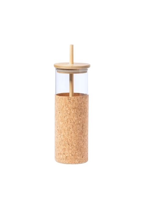 Vaso Vidrio Bombilla Tapa Bambú Tromury 520 ML-0
