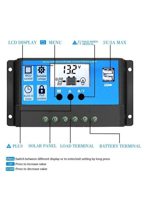 Controlador Regulador Carga Solar Digital 12 V 24 V 30a 2 USB-2