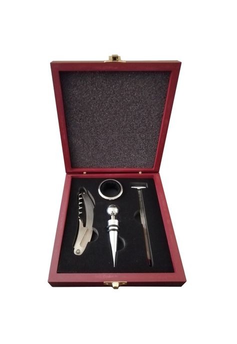 Set Vino 4 Accesorios En Caja Madera-0