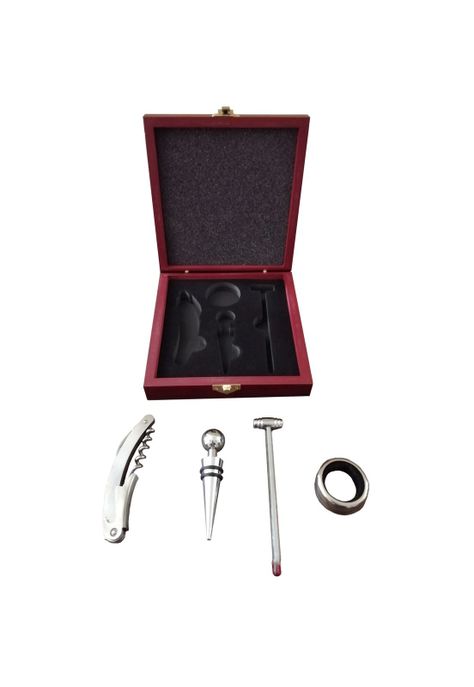 Set Vino 4 Accesorios En Caja Madera-2