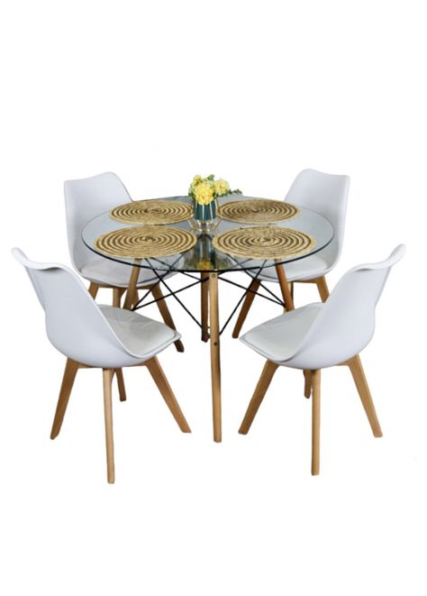 Comedor Mesa Eames Vidrio 100cm + 4 Sillas Tulip-0