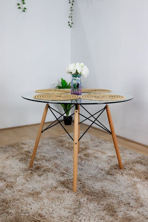 Comedor Mesa Eames Vidrio 100cm + 4 Sillas Tulip-2