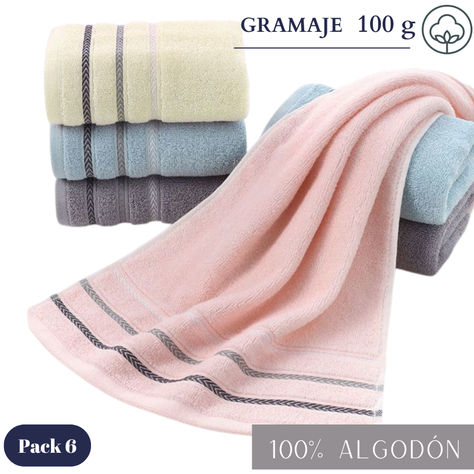 Pack 6 Toallas Algodón Manos Baño Spa Hotel Cocina 35x75-3