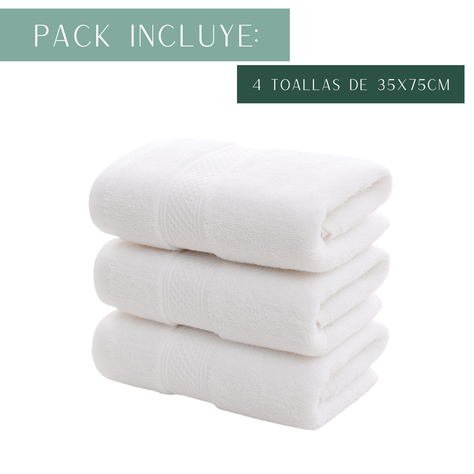 Pack 4 Toalla Blanca Mano Algodon Peluqueria Hotel Spa 35x75 cm-7