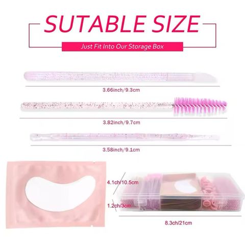 Conjunto Color Rosado De Extensiones De Pestañas Con Caja-3