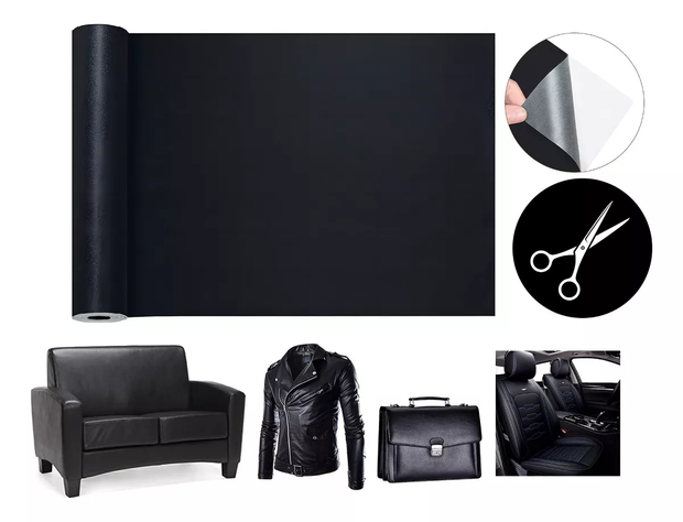 Rollo Parche Reparación Adhesivo Cuero Sofa 137x50 Cm Negro-0