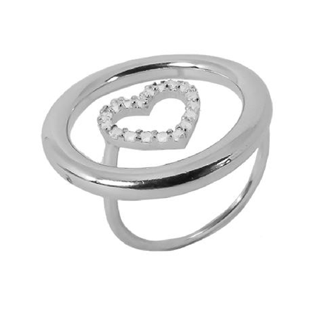 Anillo 1 circulo 1 corazon piedras blancas Nº7-0