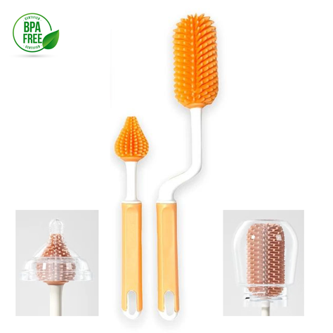 Cepillo escobilla limpia mamadera - silicona - Naranja-0