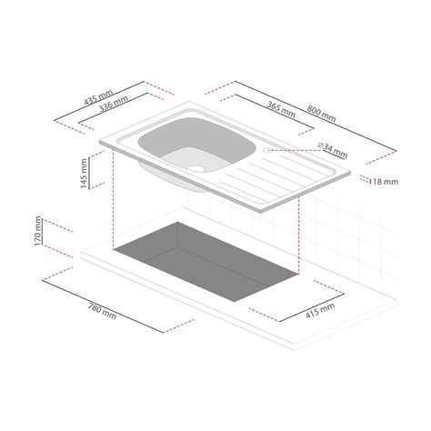 Lavaplatos Empotrado 800x435 C/ Rebalse Monoblock Derecho-1
