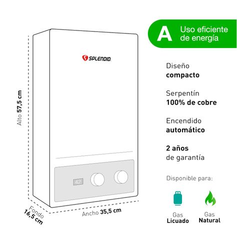 Calefont 10 litros Gas licuado Tiro forzado Splendid-5