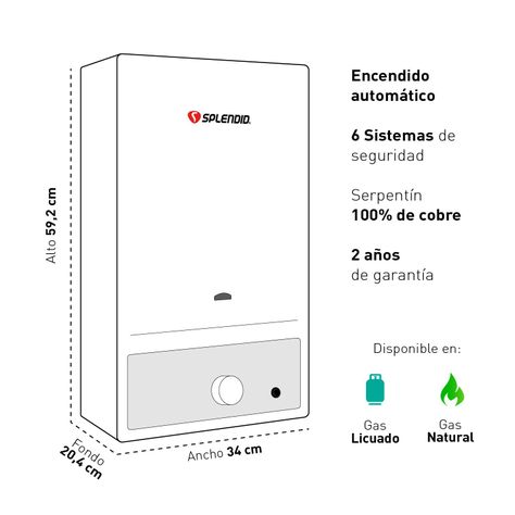 Calefont 11 litros Gas natural Tiro natural Splendid-2