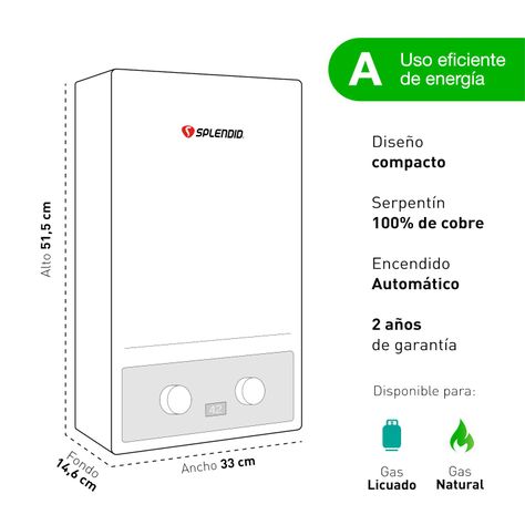Calefont 7 litros Gas licuado Tiro forzado Splendid-5