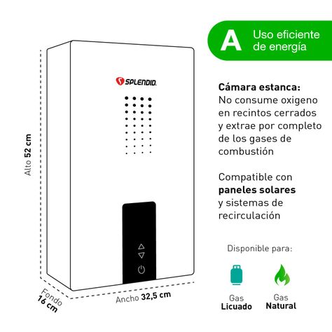 Calefont 10 litros Gas natural Cámara estanca Splendid-5