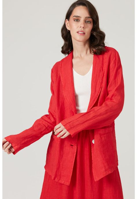 Blazer de lino rojo-0