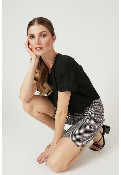 Short vestir regular negro estampado-0