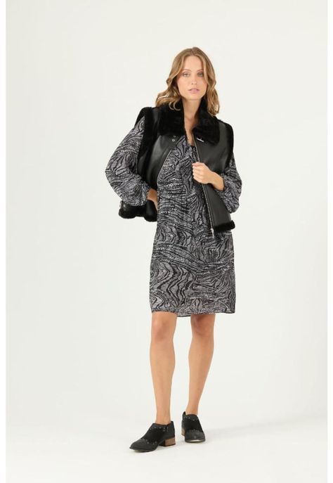 Vestido negro estampado PRIVILEGE 2143-0