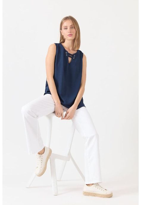 Blusa azul marino sin mangas PRIVILEGE-0