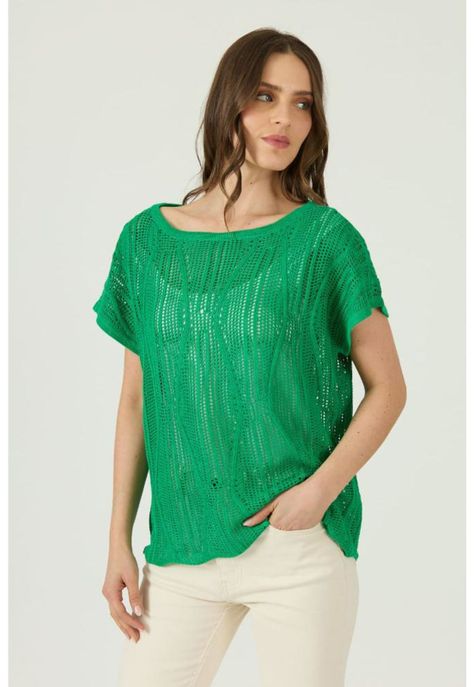 Sweater verde trenzas manga corta PRIVILEGE-0