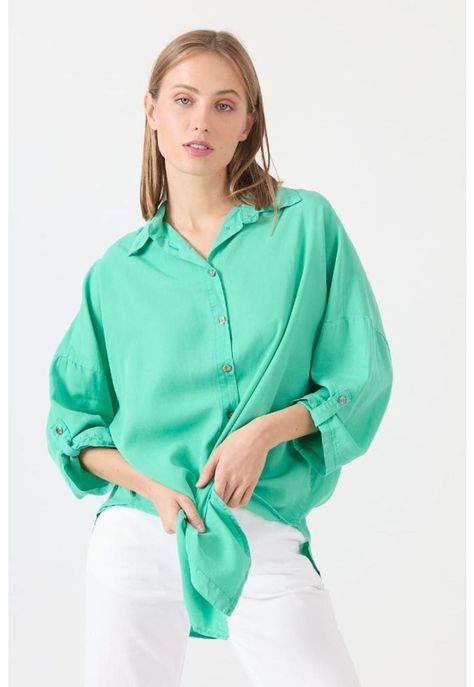 Blusa de tencel verde esmeralda PRIVILEGE 1508-0