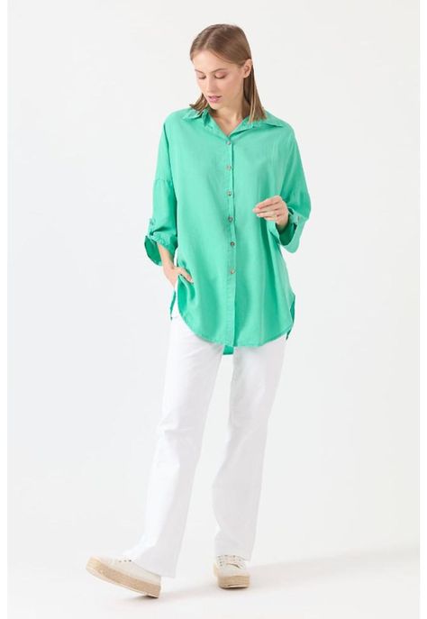 Blusa de tencel verde esmeralda PRIVILEGE 1508-1