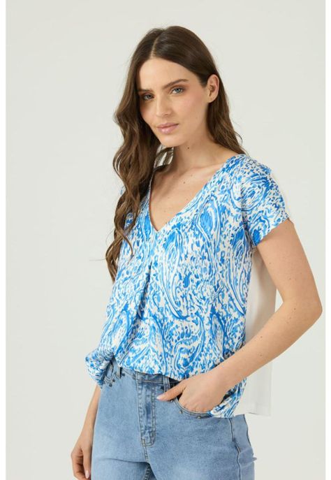 Polera azul estampada manga corta PRIVILEGE-0