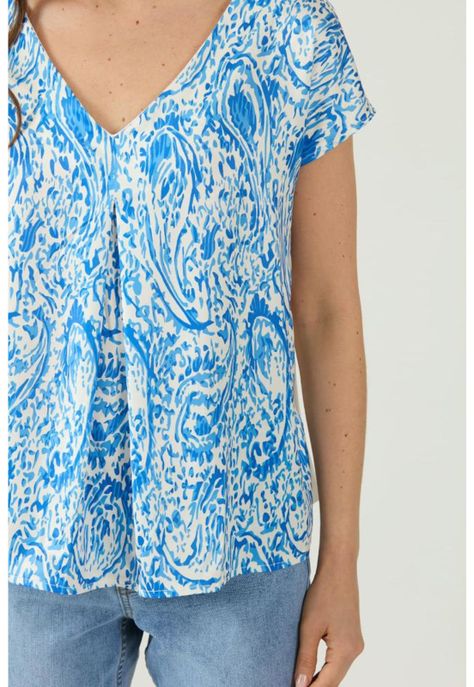 Polera azul estampada manga corta PRIVILEGE-4