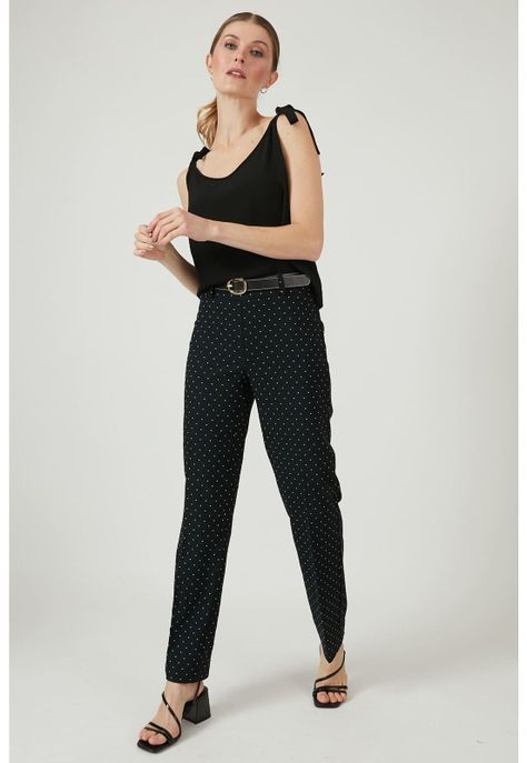 Pantalon regular negro estampado-0