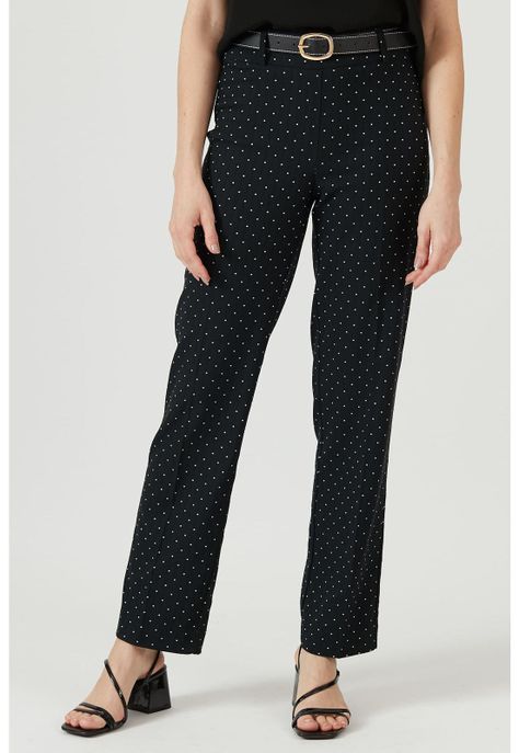 Pantalon regular negro estampado-1