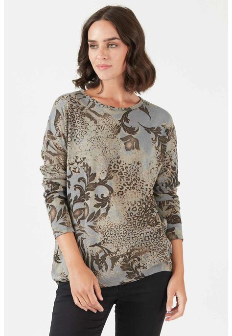 Polera gris estampada-0