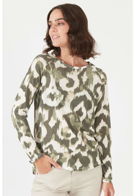 Polera verde militar estampada-0