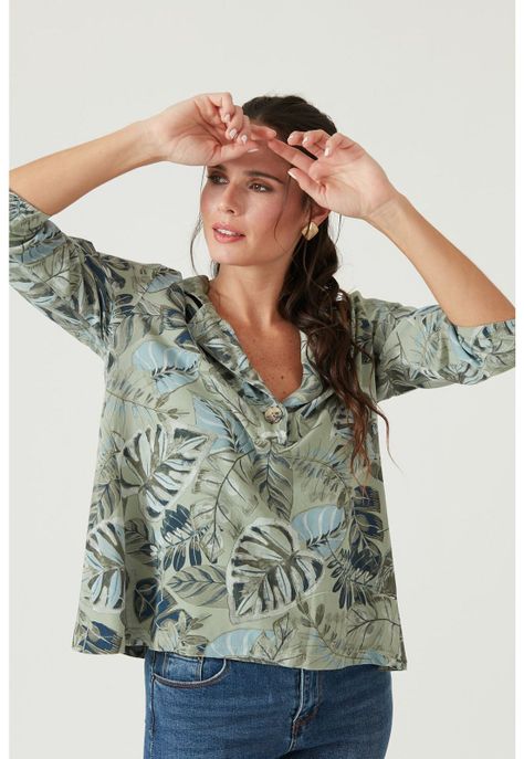 Blusa verde estampada-0
