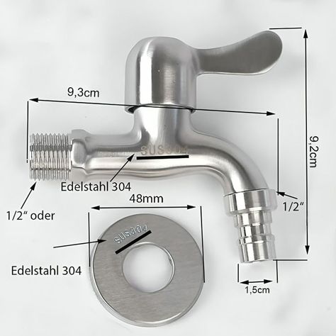 Grifo De Acero Inoxidable, Llave De Paso 1/2-3