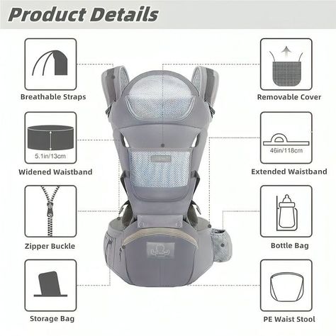 Mochila Porta Bebes Ergonómica Asiento Multifuncional 6 En 1-3