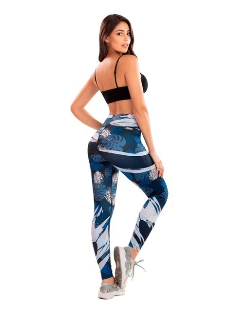 Calza Colombiana Tipo Leggings Reductora POWER SLIM Selva Azul-1