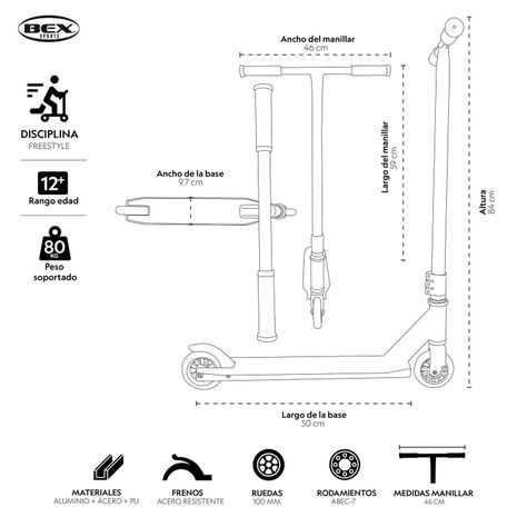 Scooter Freestyle Acrobacia De Salto Blanco Barra 82Cm Bex-5