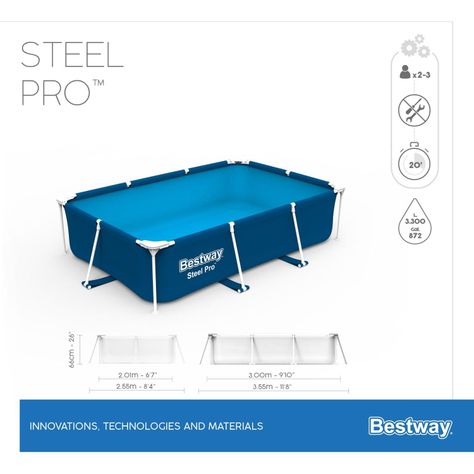Piscina Bestway Rectangular Steel Pro 3.00MX2.01MX66Cm Azul-3