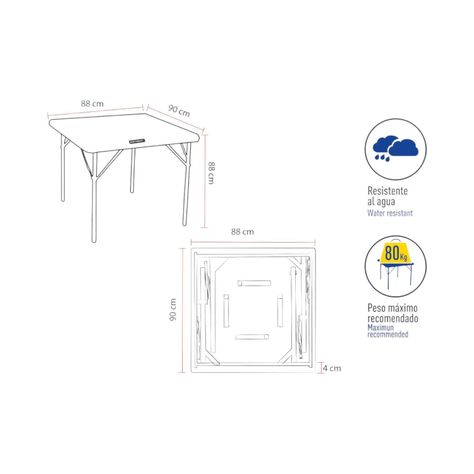 Mesa Plegable Cuadrada 86x86 Cms Blanca Northwest-1