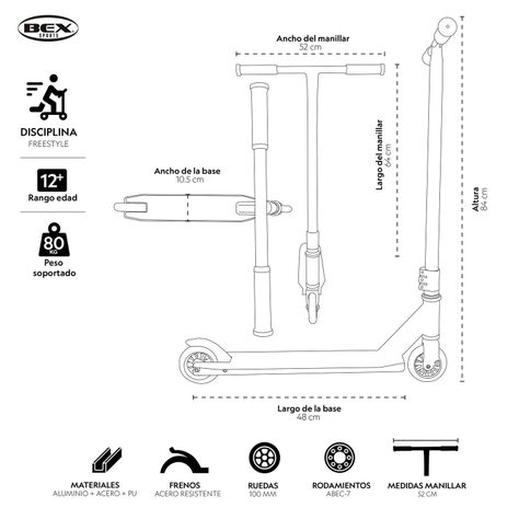 Scooter Freestyle Acrobacia De Salto Blanco Barra 82Cm Bex-4