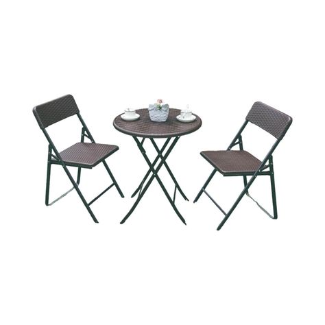Set 2 Sillas + Mesa Redonda Plegable 60 cm Rattan Northwest-0