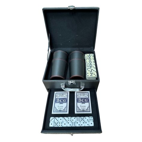 Set juego cachos, naipes y domino caja ecocuero negro-0