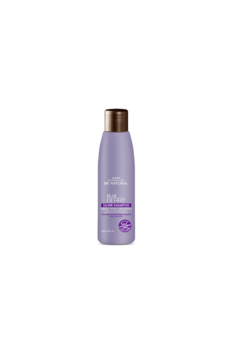 Shampoo Blueberry Silver Matizador Azul y Violeta para cabellos decolorados y canosos, sin sal y parabenos, Be Natural 100ml.-0