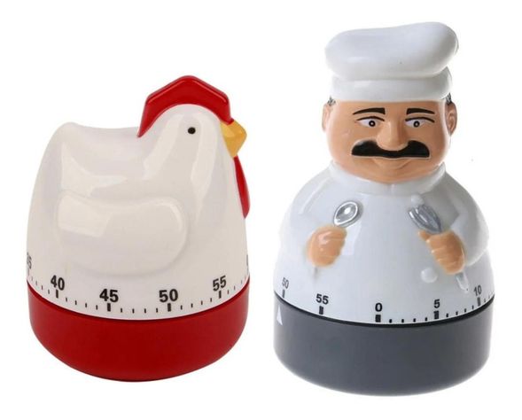 2x Timer Cocina Temporizador Forma Gallina Cocinero A Cuerda-0