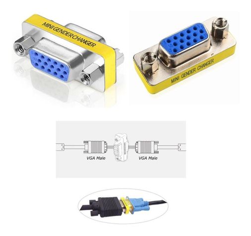 Copla Adaptador Vga Hembra Hembra Db15 Alargador Extension Cambiador de Genero-3