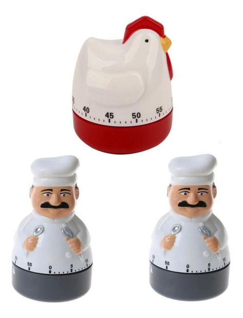 3x Timer Cocina Temporizador Forma Gallina Cocinero A Cuerda-0