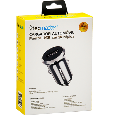 Cargador Auto Premium Carga Rapida USB 18W Tecmaster-0