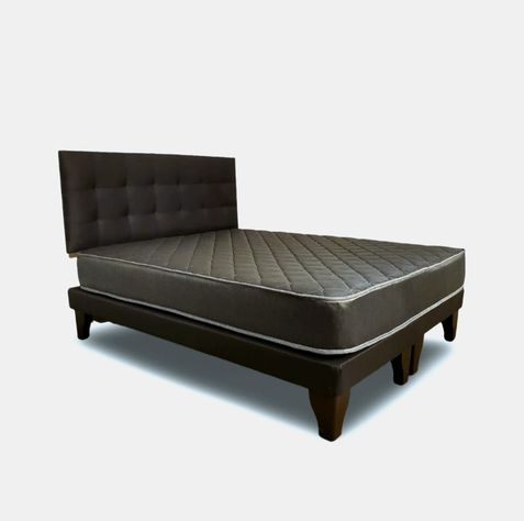 Cama Europea Espumix New Basic Black 2 Plazas + Respaldo punto-1