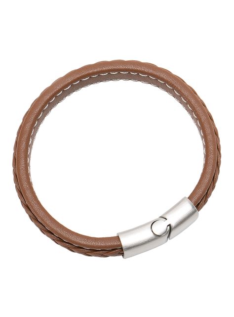 Pulsera de Cuero Beige Hombre Con Trenza y Broche Imantado-1